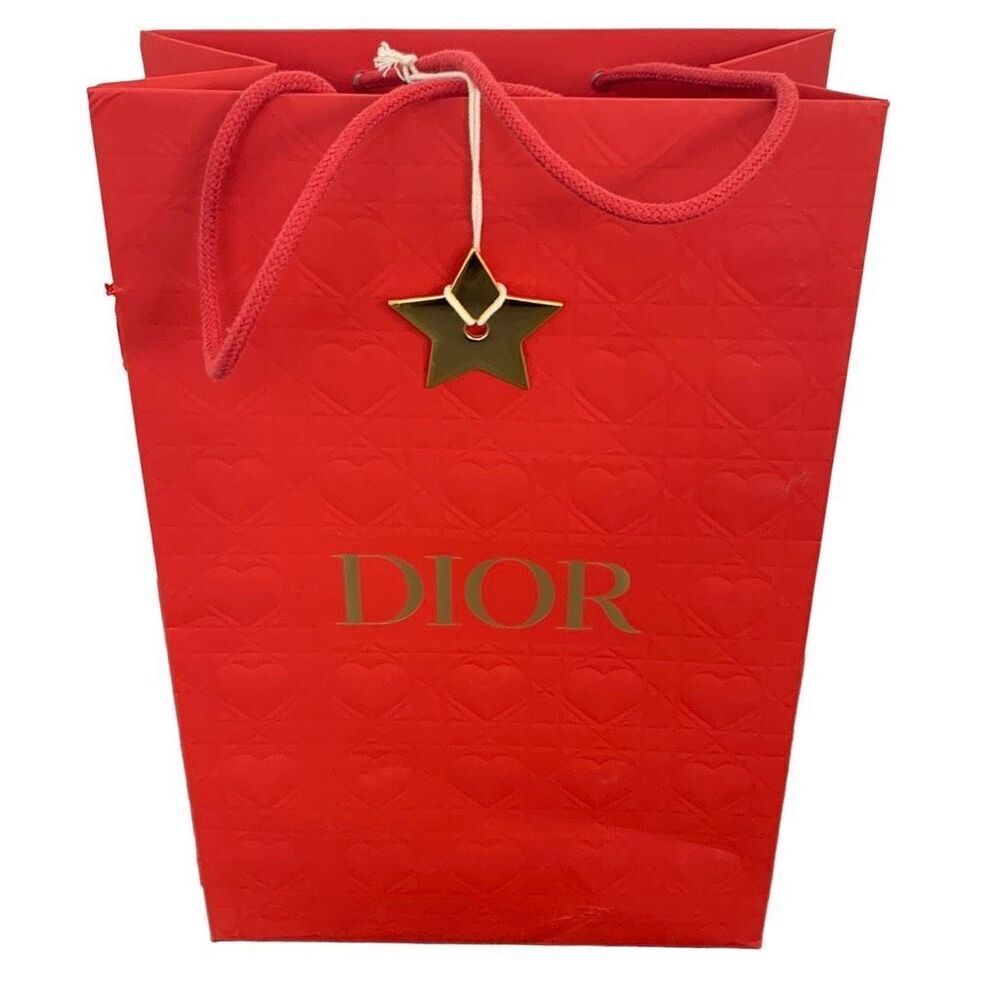 Dior Red Special Edition Shopping Bag Gift Tote, Gold Star Charm - 15”x10”